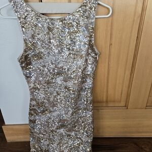 bebe Gold sequin dress with open back